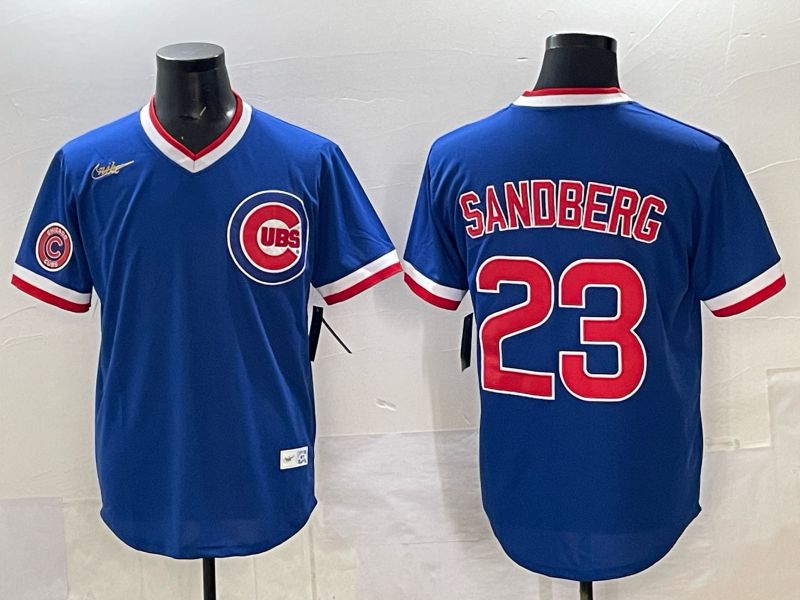 Men 2025 Chicago Cubs #23 Sandberg Blue Throwback Nike 2025 MLB Jersey 027